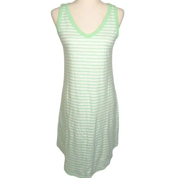 Candace Cameron Bure Sunkissed Linen Blend Green Striped V Neck Tank Dress XXS - Picture 1 of 7
